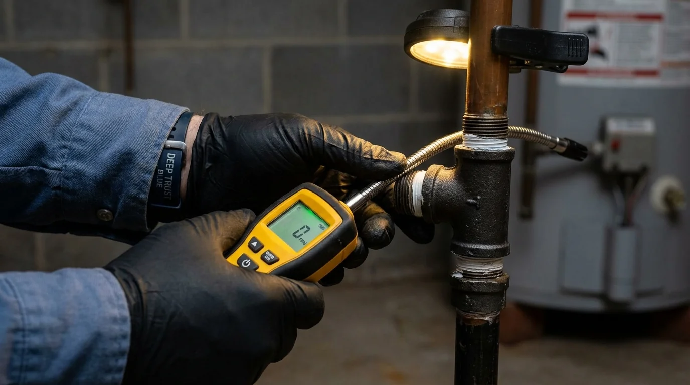 Gas leak detection with electronic sniffer by Johns Plumbing LLC in Mooreland